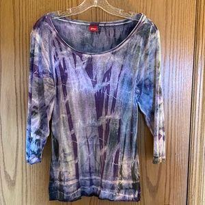 Glima brand purple and green tie dye top 3/4 sleeve in size L.